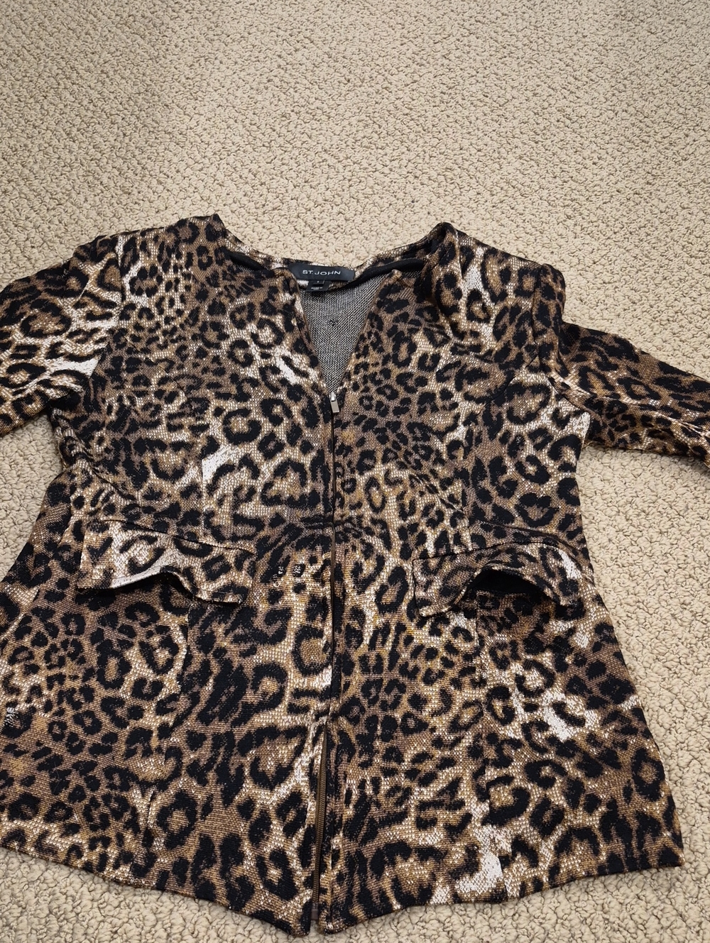St. John Metallic Leopard Zip Jacket - Black & Brown